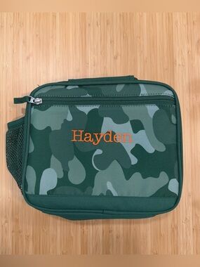 Pottery Barn Kids Camo Lunch Bag Hayden Embroidery Green Box 8.5" Boys Orange